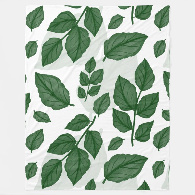 Grünes Leaf Nahtloses Naturmuster Fleecedecke (Vorderseite)