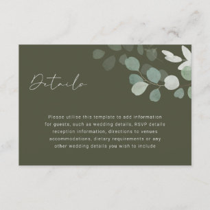 Grünes Leaf Olive Hochzeitsempfang Details Begleitkarte