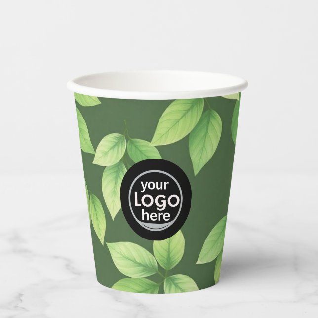 Grünes Leaf Paper Cup - Benutzerdefiniertes Logo Pappbecher (Vorderseite)