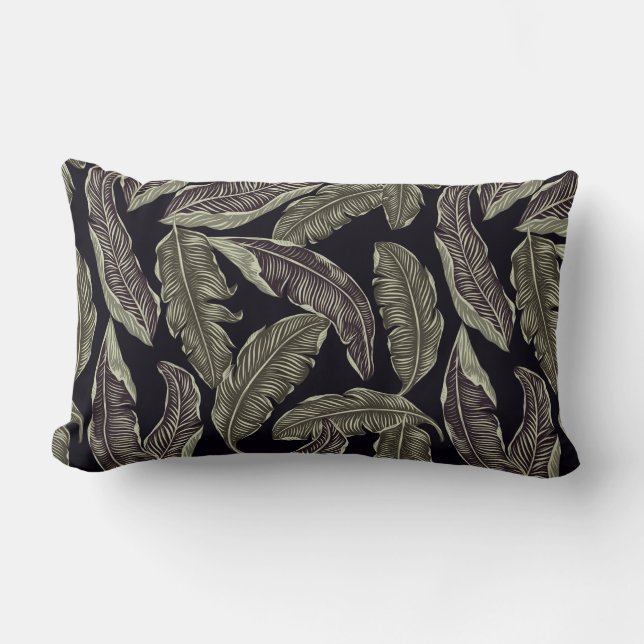 Grünes Leaf Schwarz Reversible Lumbar Kissen (Vorderseite)