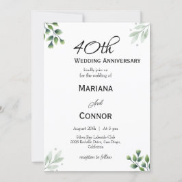 Grünes Leaf' Standard 40. Hochzeitstag Einladung