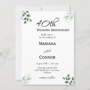 Grünes Leaf' Standard 40. Hochzeitstag Einladung
