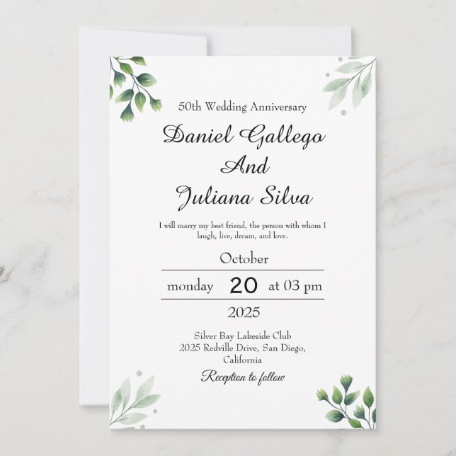 Grünes Leaf' Standard-Hochzeitstag Einladung (Vorderseite)