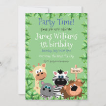 Grünes Leaf Zoo Tier Geburtstagsfeier Einladung be
