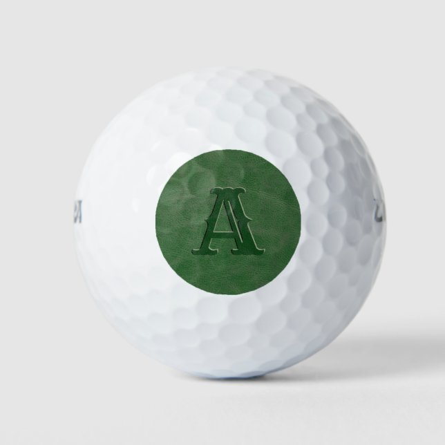 Grünes Leder Textur Mit Monogramm erste Golfball (Vorderseite)