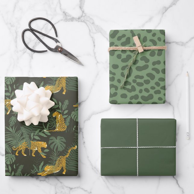 Grünes Leopard-Jungle-Safari-Wrapping Paper-Set Geschenkpapier Set (Vorderseite)
