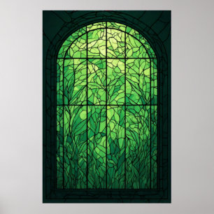 Grünes Leuchten: Ein Glasfenster der Natur Poster