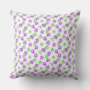 Grünes lila Blumenmuster Retro-Sechziger Kissen