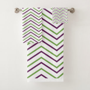 Grünes lila Chevron-Streifenmuster Badhandtuch Set
