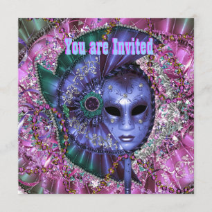 Grünes lila Maskerade-Party Einladung