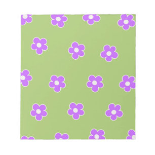 Grünes Lila Retro Y2K Blumenmuster Notizblock