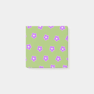 Grünes Lila Retro Y2K Blumenmuster Post-it Klebezettel