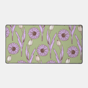 Grünes Lila Retro Y2K Funky Hippie Blumenmuster Schreibtischunterlage