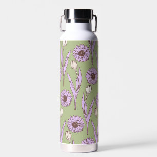 Grünes Lila Retro Y2K Funky Hippie Blumenmuster Trinkflasche