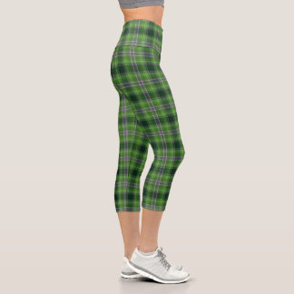 Grünes lila Tartan-Karo-Gingham-Muster Capri Leggings