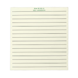 Grünes, liniertes Lehrerpapier von dem Schreibtisc Notizblock