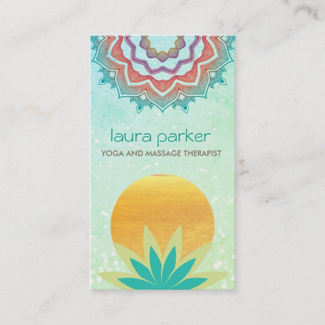 Grünes Lotos-Blumemandala-Logo-Yoga-Heilen Visitenkarte (Vorderseite)