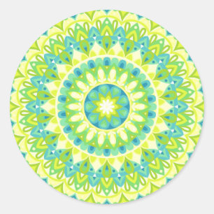 Grünes Mandala Naturinspiriertes Boho Lebendiges D Runder Aufkleber