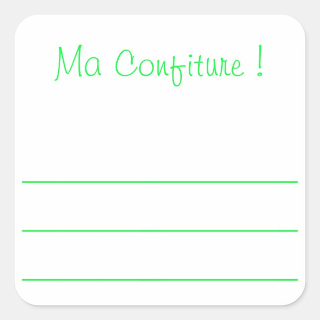 Grünes Marmeladenetikett "Ma Marmelade" Quadratischer Aufkleber (Vorderseite)