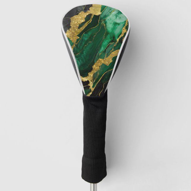 Grünes Marmormuster mit Gold Golf Headcover (Vorderseite)