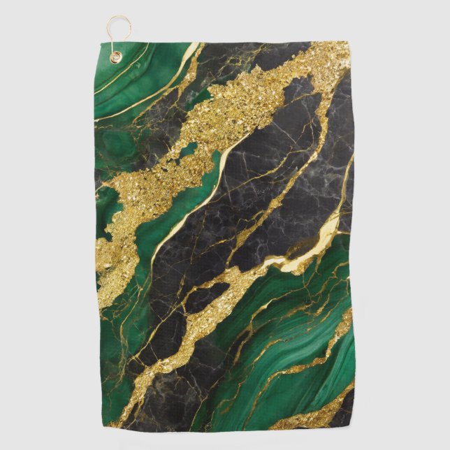Grünes Marmormuster mit Gold Golfhandtuch (Vorderseite)