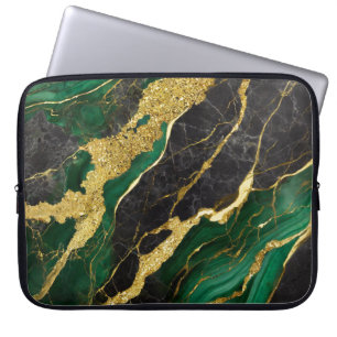 Grünes Marmormuster mit Gold Laptopschutzhülle