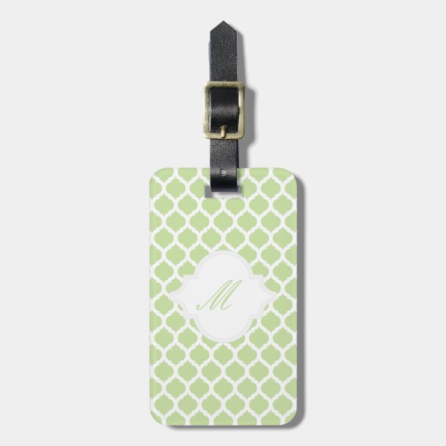 Grünes marokkanisches Muster mit Monogram Gepäckan Gepäckanhänger (Vorderseite vertikal)