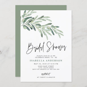 Grünes mediterranes Olive Branch Brautparty Einladung