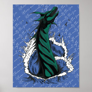 Grünes Meer-Monster-Schlangen-Ozeanwellen-Plakat Poster