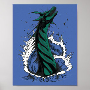 Grünes Meer-Monster-Schlangen-Ozeanwellen-Plakat Poster