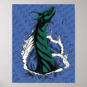 Grünes Meer-Monster-Schlangen-Ozeanwellen-Plakat Poster