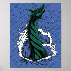 Grünes Meer-Monster-Schlangen-Ozeanwellen-Poster Poster