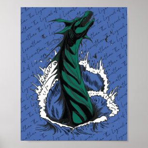 Grünes Meer-Monster-Schlangen-Ozeanwellen-Poster Poster