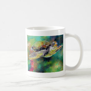Grünes Meer Schildkröten Seidenmalerei Kaffeetasse