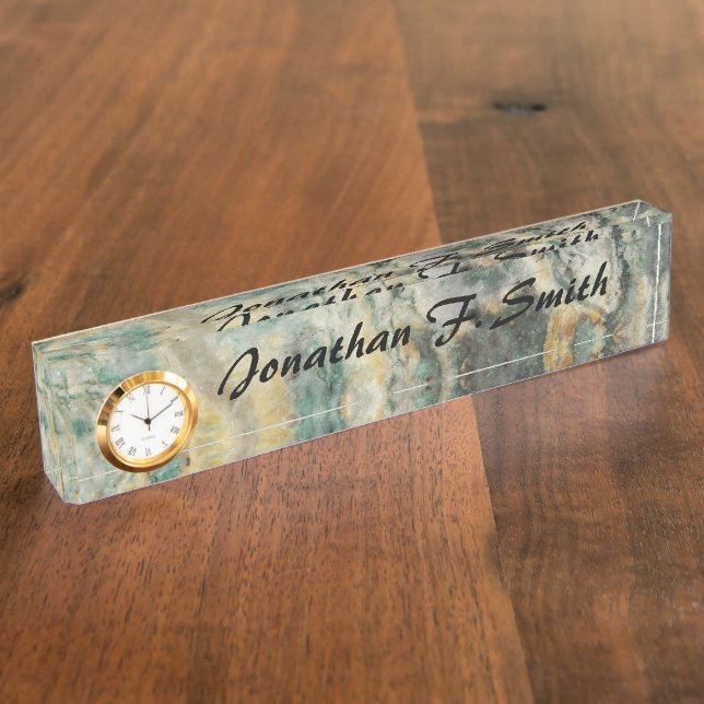 Grünes Meerwasser-Steinmuster Namensplakette (Seite)