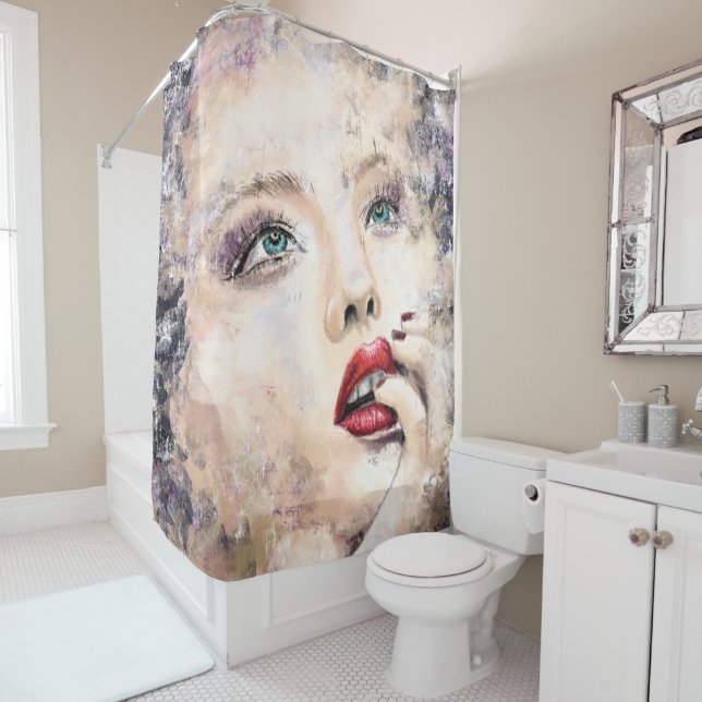 Grünes Mit Augen Hübsches Abstraktes Original Duschvorhang (Beispiel)