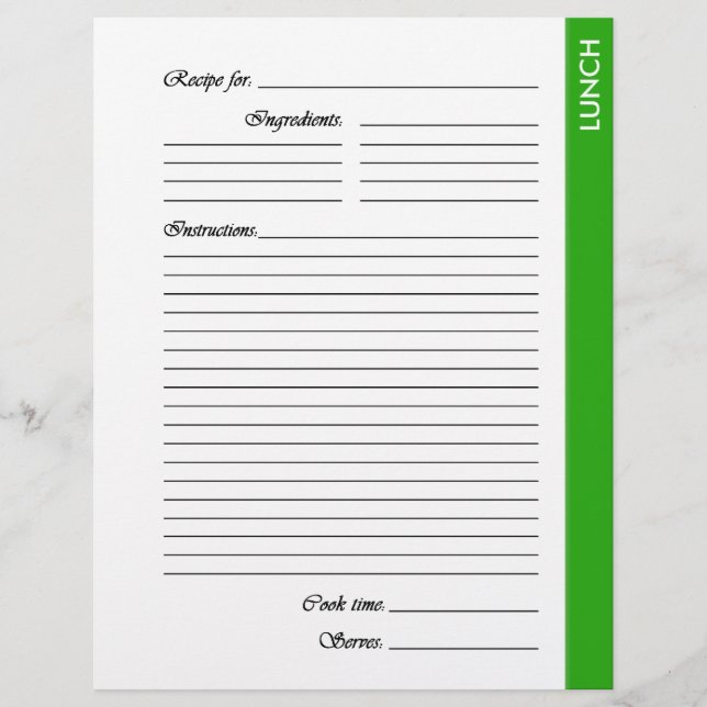 Grünes Mittagessen 2-seitige Rezeptseiten (Vorderseite)