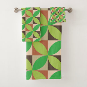 Grünes Mittelalter Modernes geometrisches Muster Badhandtuch Set