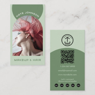 Grünes modernes Make-up-Haar-Bogen-Foto-QR-Code-Lo Visitenkarte