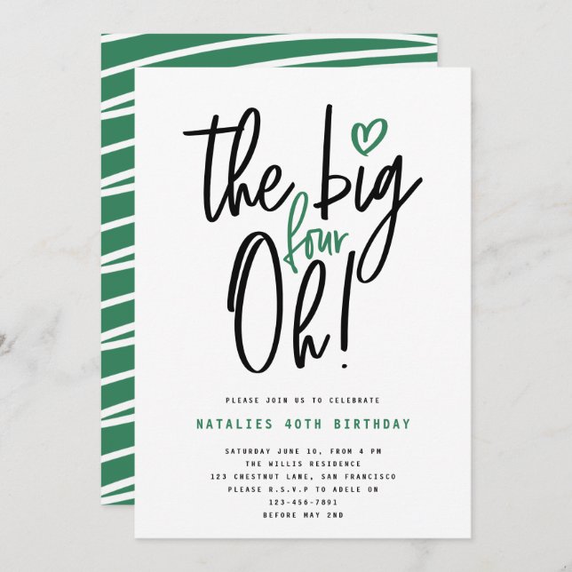 Grünes modernes Typografie 40. Party (Vorne/Hinten)