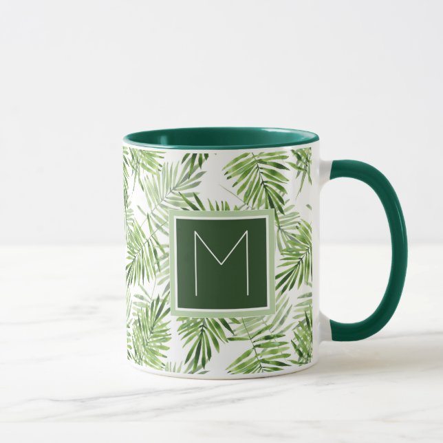 Grünes Monogramm der Palmblatt-| Tasse (Rechts)