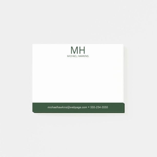 Grünes Monogramm für Herren Post-it Klebezettel (Vorderseite)