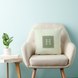 Grünes Monogramm Gingham Pastell Buffalo Karo Kissen