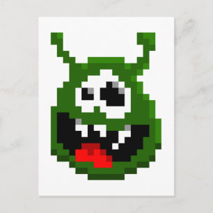 Grünes Monster - Pixel Art Postkarte