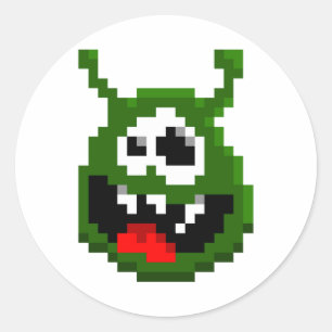 Grünes Monster - Pixel Art Runder Aufkleber
