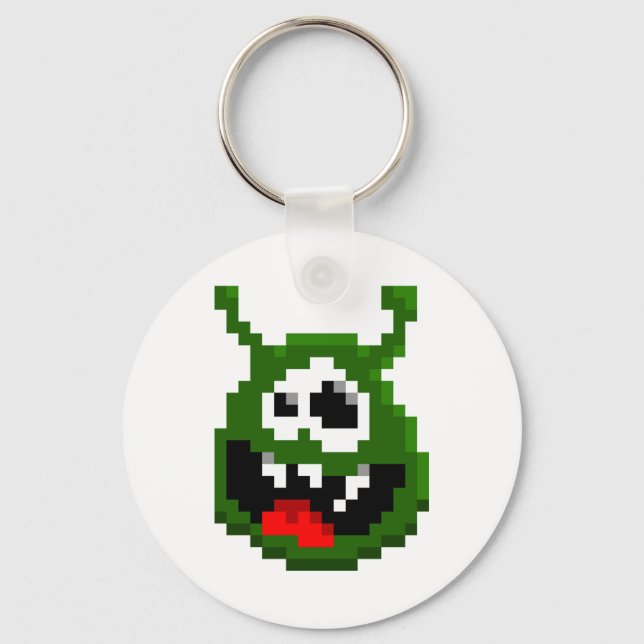 Grünes Monster - Pixel Art Schlüsselanhänger (Vorderseite)