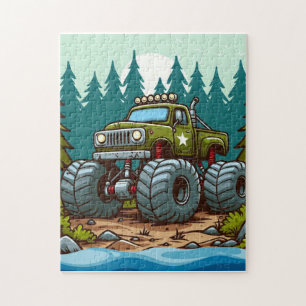 Grünes Monster-Truck im Wald Puzzle