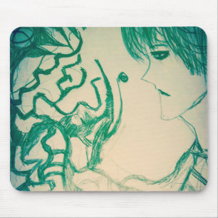 Grünes Monster versucht Kitsune zu überzeugen Mousepad