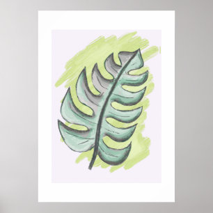 Grünes Monstera-Blatt handgezeichnet Poster