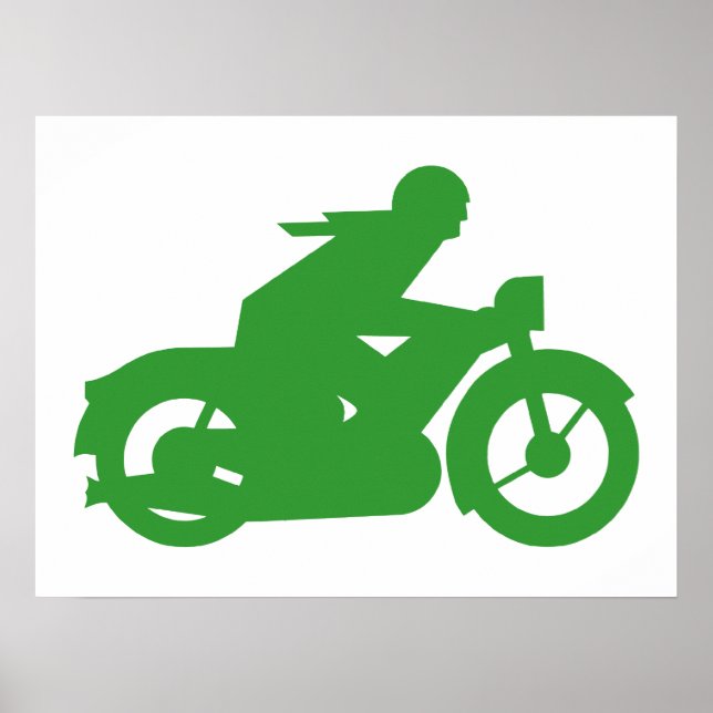 Grünes Motorradfahrer-Schild Poster (Vorne)